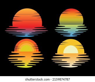 Set of Retro Vintage Retro Striped Sunset Background