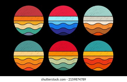 Set of Retro Vintage Retro Striped Sunset Background