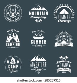 Set of Retro Vintage Summer Camping Badges. Mountain Adventures and Outdoor Activities