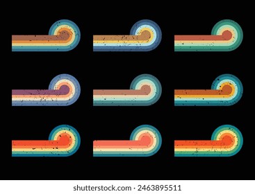 A set of retro vintage sunset shape