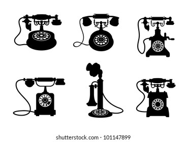 Set of retro and vintage telephones isolated on white background, such logo. Jpeg version also available in gallery