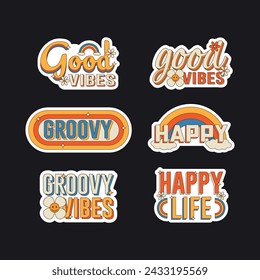 Set of retro vintage theme positive lettering stickers