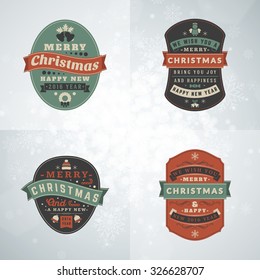 Set of Retro Vintage Typographic Merry Christmas and Happy New Year Badges. Vector Illustration in Retro Colors