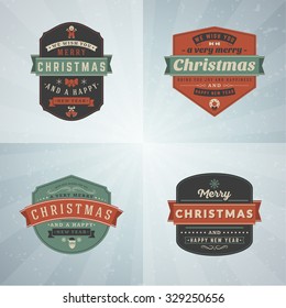 Set of Retro Vintage Typographic Merry Christmas and Happy New Year Badges. Vector Illustration in Retro Colors