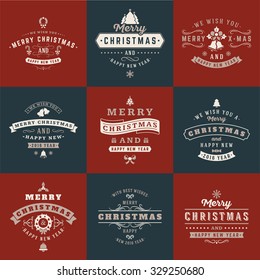 Set of Retro Vintage Typographic Merry Christmas and Happy New Year Badges. Vector Illustration in Retro Colors