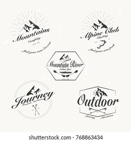 Set of retro vintage vector mountain and outdoor logos