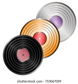 Set of retro vinyl record icons isolated on white background