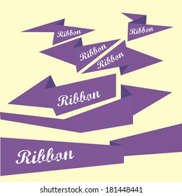 Set of retro violet ribbons and labels. Vector illustration. violet bow collection