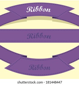 Set of retro violet ribbons and labels. Vector illustration. violet bow collection