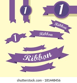 Set of retro violet ribbons and labels. Vector illustration. violet bow collection