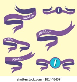 Set of retro violet ribbons and labels. Vector illustration. violet bow collection