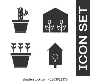 Fije el reloj de pared Retro, Cactus y suculent en la olla, Plantas en la olla y invernadero de la casa e icono de plantas. Vector