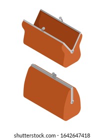 Set Retro Wallet open and Closed. Old purse. vector illustration