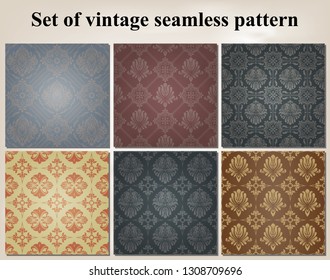 set of retro wallpaper and vintage seamless pattern for background, pattern in swatches
