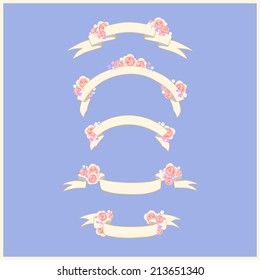 Set of retro wedding ribbons with flowers.