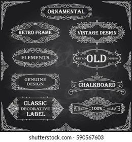 Set of a retro white frames on blackboard background