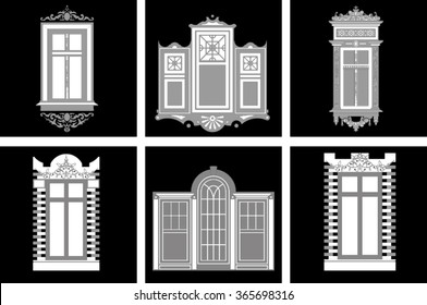 set of retro windows isolated on black background