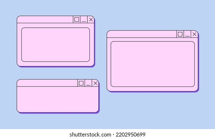 Set of retro y2k digital screen user interface. Vector illustration on isolated background. Old computer windows in retrowave 90s, 00s style