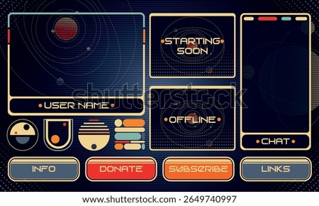 Set of Retrofuturism Modern User Interface Elements. Sci Fi HUD for streaming. Template for social media. Vector Illustration EPS10