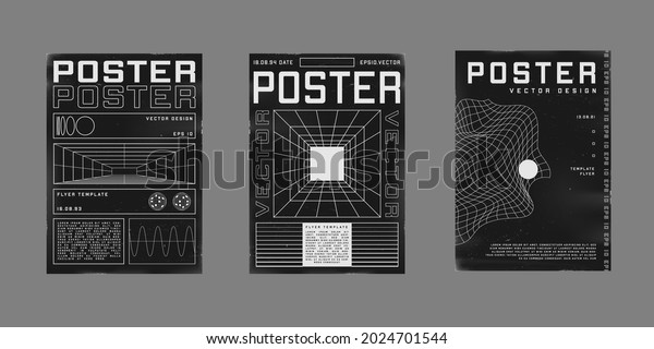 Set of retrofuturistic design posters. Cyberpunk 80s style posters with ...