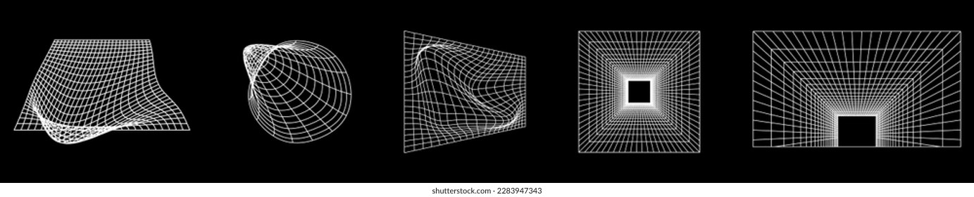 Set of retrofuturistic grid. Cyber retrowave design elements for poster, cover, banners. Vector illustration
