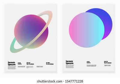 Set of retrofuturistic posters in vaporwave and synthwave style with fantasy cosmic landscape. Cover for music or club event.