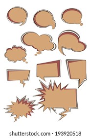 A set of retro-style speech bubbles with clean empty shapes for text.