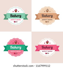 Set of retro-styled bakery labels. Vector illustration 8 EPS