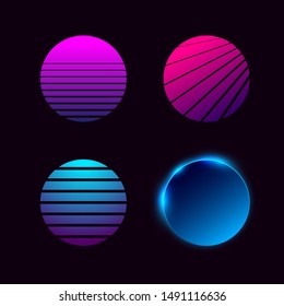 Set of retrowave / synthwave / vaporwave style suns. Vector. Eps 10