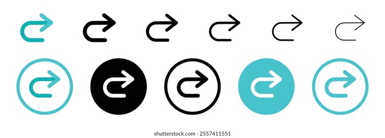 Set of return icon collection. Turn right direction. Redo arrow symbol. Vector Illustration.