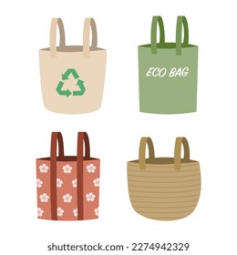 Set of reusable shopping bags. Sustainable tote bags.