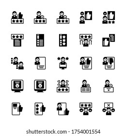 Set of reviewed, reviewer, review, feedback glyph style icon - vector