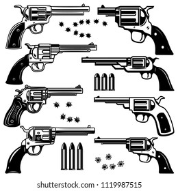 Set of revolver illustrations. Design element for logo, label, emblem, sign. Vector image