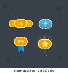 Set Of Reward Badges Game UI Colorful Banner Pop Up Window Vector Design