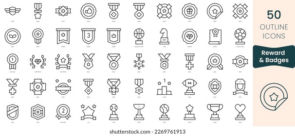Set of reward and badges icons. Thin linear style icons Pack. Vector Illustration