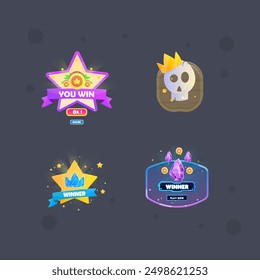 Set Of Reward Game Badges Star Skull Golden Winner Pop Ups You Win Icons Isolated Vector Design