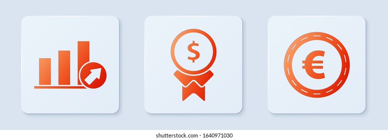 Set Reward for good work, Presentation financial with graph, schedule, chart, diagram, infographic, pie graph and Coin money with euro symbol. White square button. Vector