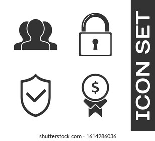 Set Reward for good work, Users group, Shield with check mark and Lock icon. Vector