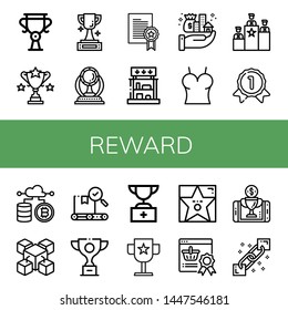 Set of reward icons such as Trophy, Award, Prize, Prizes, Assets, Top, Rank, Gold medal, Cryptocurrency, Blockchain, Quality, Walk of fame, Reward , reward