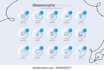Set of Reward, Laptop and Education line icons for web app. Puzzle, Contactless payment, Circle area icons. Painter, Music phone, Best rank signs. Work time, Genders, Star. Vector
