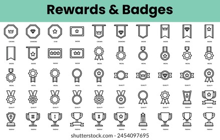 Set of rewards and badges icons. Linear style icon bundle. Vector Illustration