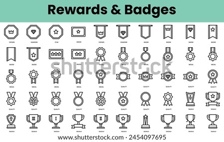 Set of rewards and badges icons. Linear style icon bundle. Vector Illustration