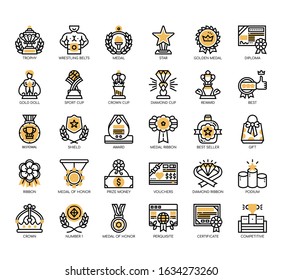 Set of rewards and badges thin line and pixel perfect icons for any web and app project. 