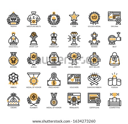 Set of rewards and badges thin line and pixel perfect icons for any web and app project. 