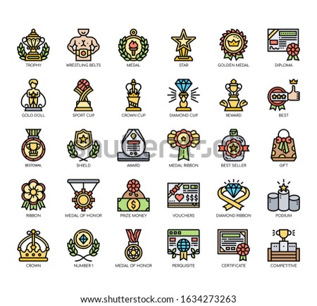 Set of rewards and badges thin line and pixel perfect icons for any web and app project. 