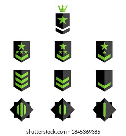 Set of Rewards icon for game interface. Cartoon achievement decoration for game: black and green. Vector illustration on white backgrounds. logo 