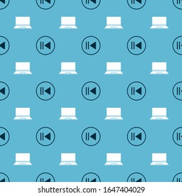 Set Rewind And Laptop On Seamless Pattern. Vector