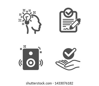 Set Of Rfp, Idea And Speakers Icons. Approved Sign. Request For Proposal, Creative Designer, Sound. Verified Symbol.  Classic Design Rfp Icon. Flat Design. Vector