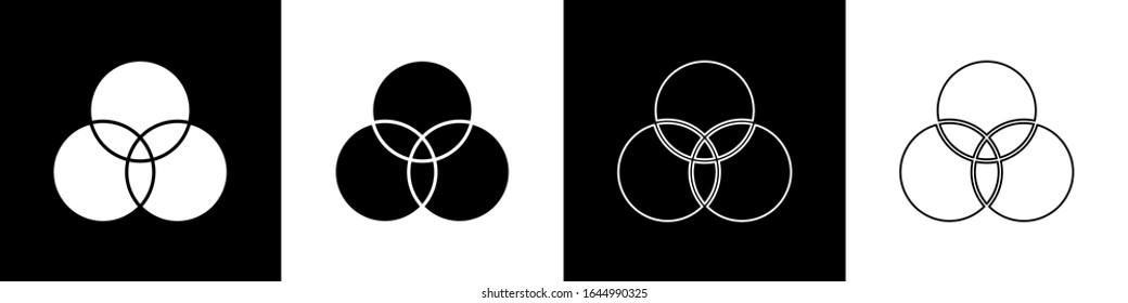 Set RGB and CMYK color mixing icon isolated on black and white background.  Vector Illustration