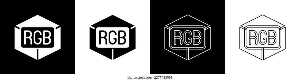 Set RGB and CMYK color mixing icon isolated on black and white background.  Vector